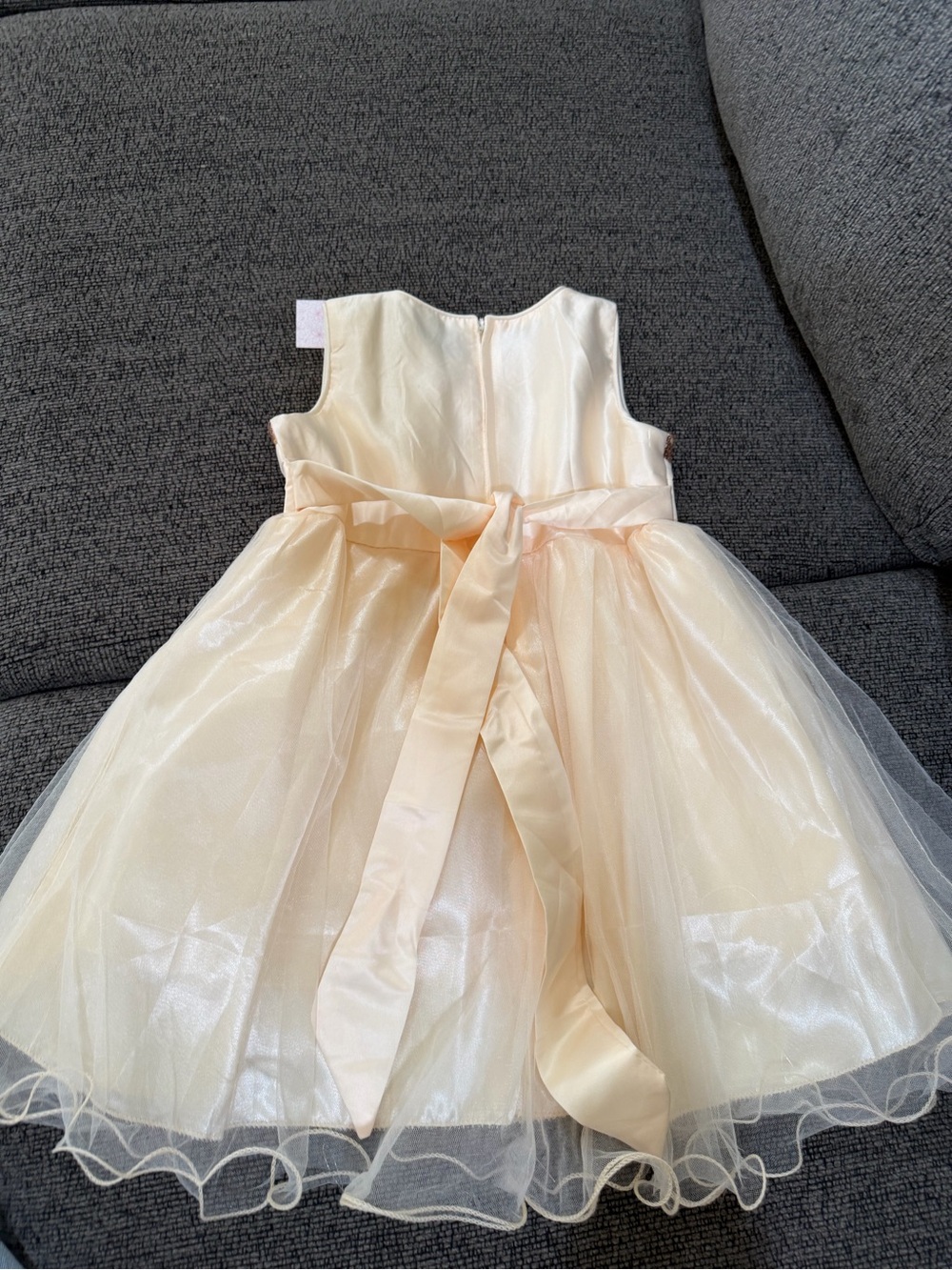 Sequin Bodice Tulle Party Dress with Floral Accent — Champagne - Picture 6 of 7